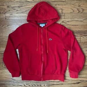 Lacoste Men’s Size Med Red Logo Full Zip Hooded Sweatshirt Sporty Classic Croc
